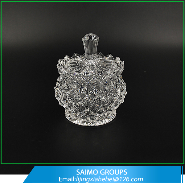 SM-10982-0 Decorative Candy Dishes Clear Crystal Glass Sugar Bowl With Lid