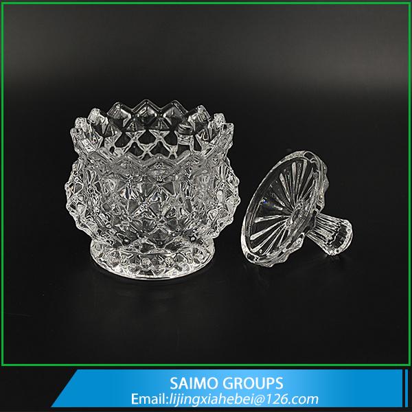 SM-10982-0 Decorative Candy Dishes Clear Crystal Glass Sugar Bowl With Lid