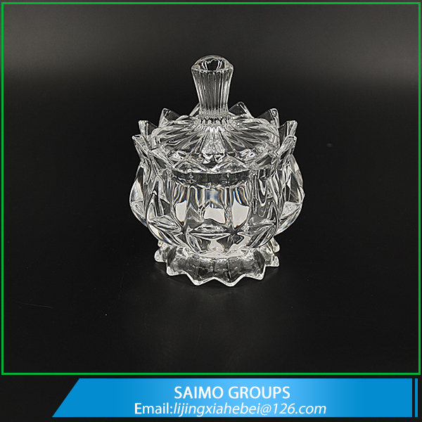 SM-10982-0 Decorative Candy Dishes Clear Crystal Glass Sugar Bowl With Lid