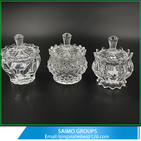 SM-10982-0 Decorative Candy Dishes Clear Crystal Glass Sugar Bowl With Lid