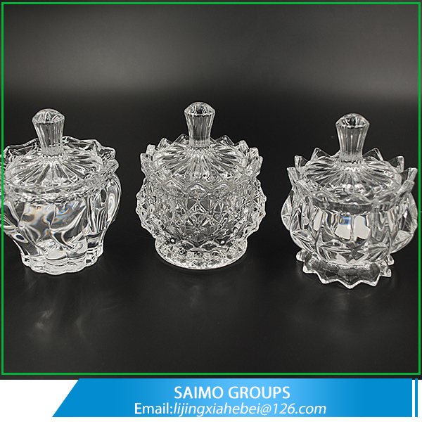 SM-10982-0 Decorative Candy Dishes Clear Crystal Glass Sugar Bowl With Lid