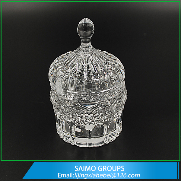 SM-10664-0 Hand Made Engrave Cylinder Luxury Glass Jar For Candle Glass Jar Dome Lid