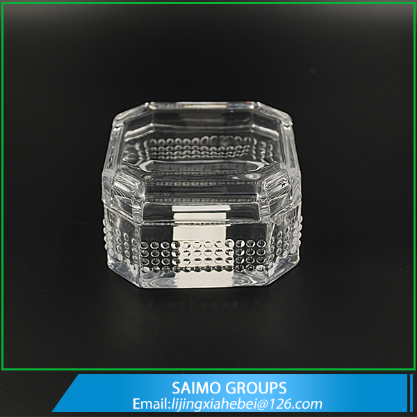 SM-11162-0 Beaded Design Empty Big Size Octolateral Crystal Sugar Bowl with Glass Lid