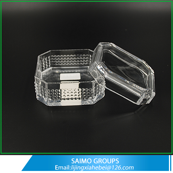 SM-11162-0 Beaded Design Empty Big Size Octolateral Crystal Sugar Bowl with Glass Lid