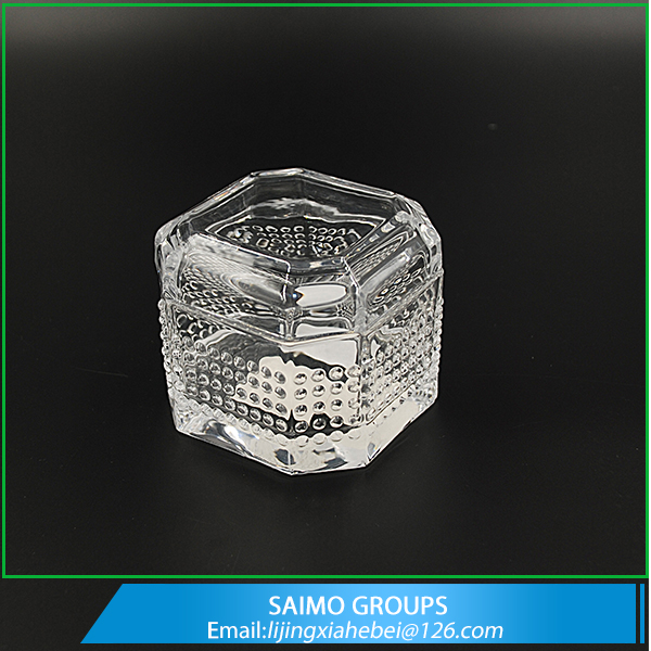 SM-11163-0 Small Size Octolateral Beaded Design Crystal Sugar Bowl with Glass Lid