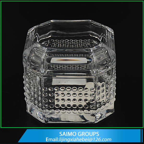 SM-11163-0 Small Size Octolateral Beaded Design Crystal Sugar Bowl with Glass Lid
