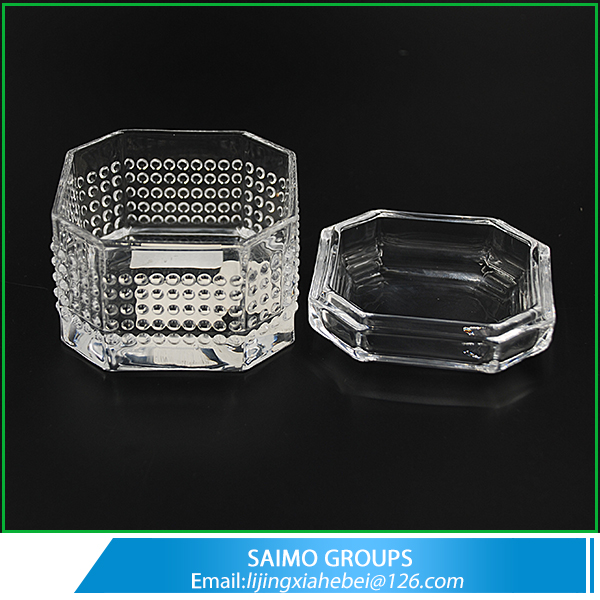 SM-11163-0 Small Size Octolateral Beaded Design Crystal Sugar Bowl with Glass Lid