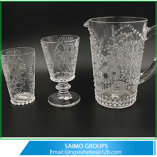 Embossed Hand Pressed Clear Glassware Drinking Wine Glasses