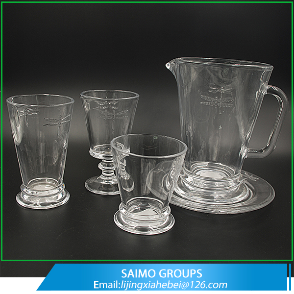 China Supplier Crystal Glass Red Wine Goblet Beer Dragonfly Glass Cup And Tea Pot Glass Relief Glass Cup