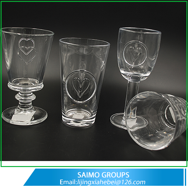 Lead Free Heart Designs Hand Pressed Crystal Tumbler Cups Large Drinking Glasses