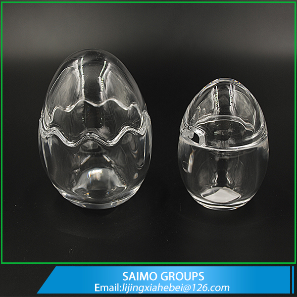 SM-6462-0 Different Size Egg Shape Glass Candy Jar Glass Candle Jar with Lid