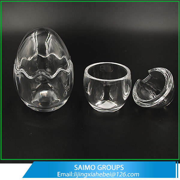 SM-6462-0 Different Size Egg Shape Glass Candy Jar Glass Candle Jar with Lid