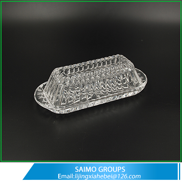SM-2081-0 Carved Covered Clear Glass Butter Dish