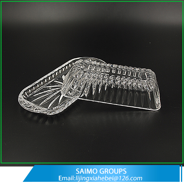 SM-2081-0 Carved Covered Clear Glass Butter Dish