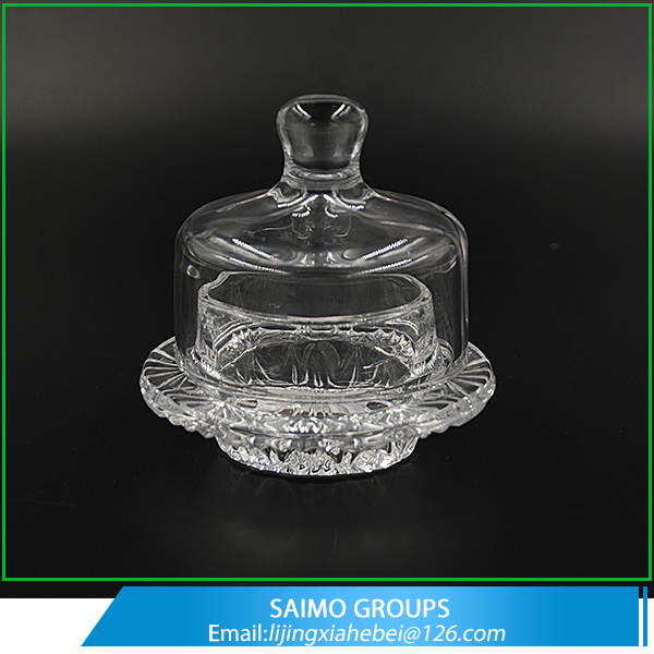 SM-0441-0 Round Mini Glass Butter Dish Jar With Lid Cover