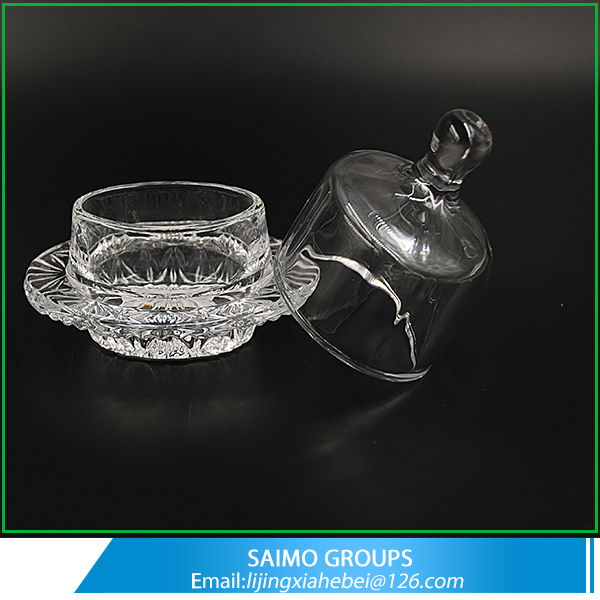 SM-0441-0 Round Mini Glass Butter Dish Jar With Lid Cover