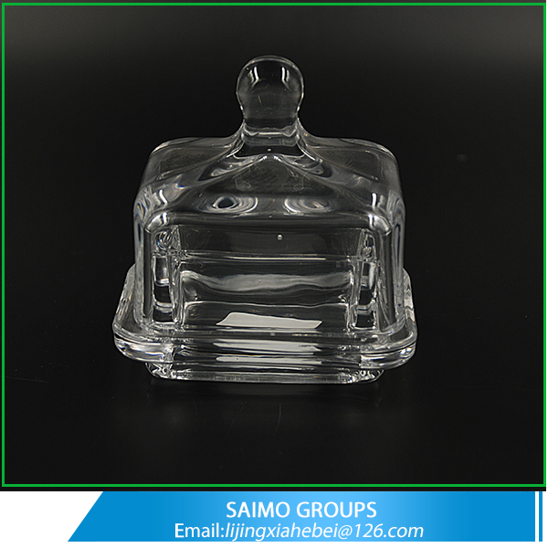 SM-6936-0 Transparent Christmas Square Small Mini Glass Butter Dish With Knob