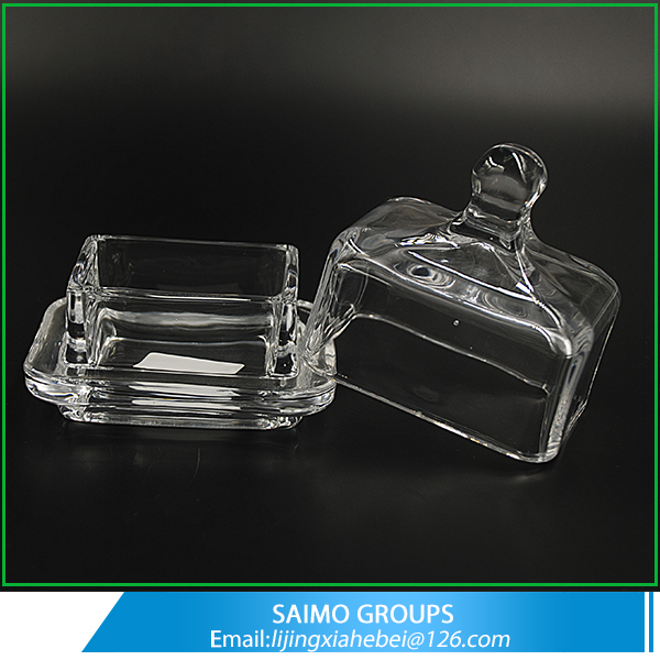 SM-6936-0 Transparent Christmas Square Small Mini Glass Butter Dish With Knob