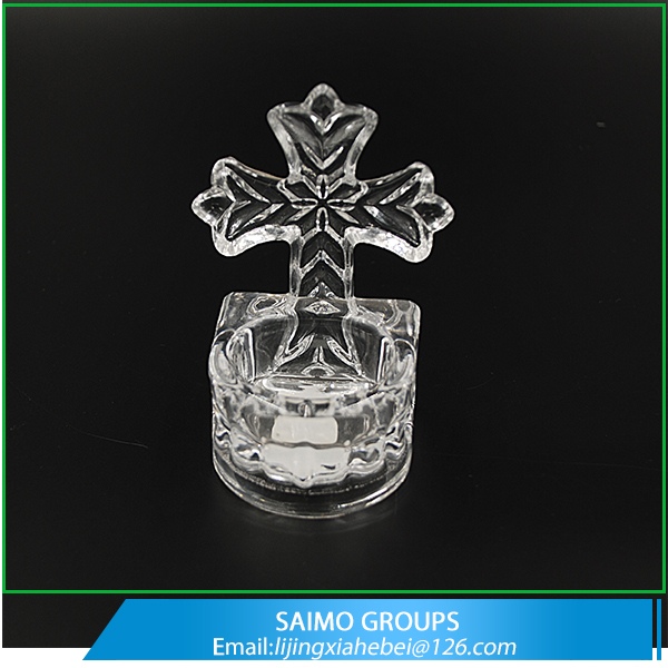 SM-4377-0 Religion Glass Cross Candle Holder Tealight Candleholder Church Candle Holder