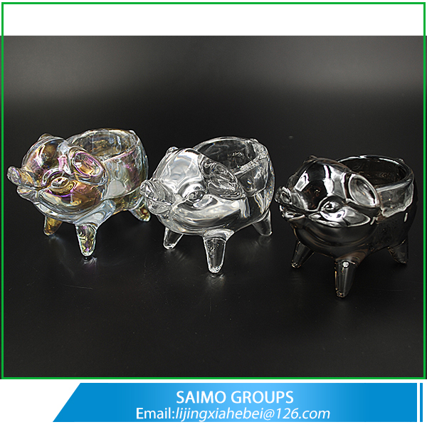 SM-1313-0 Table Decorationlovely Small Pig Glass Animal Candle Holder