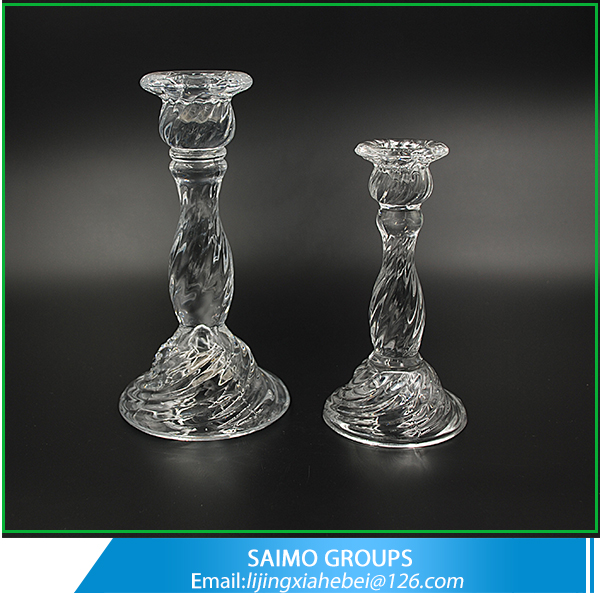 SM-1375-0 Hand Pressed Long Stemmed Glass Tall Crystal Candle Holder