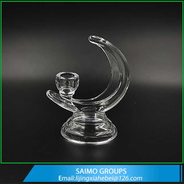 SM-1931-0 Moon Shaped Crystal Glass Candle Stick Candle Holders